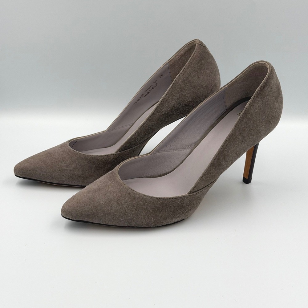 Johnston & Murphy Taupe Suede Pointed Toe Pumps Stiletto Heels 8M 3.5" heel
